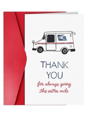 USPS Mail Carrier Thank You Card Red Envelope Holiday Appreciation NWT